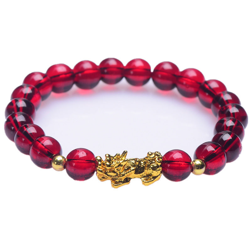 Womens Garnet Pixiu Glass Bracelet With Metal Elements National Design Animal Zodiac Jewelry Anti Fatigue Gift