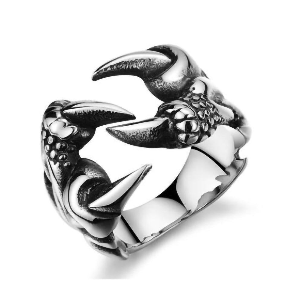 Mens Dragon Claw Ring Titanium Steel Unisex Punk Chrome Design Open Heart Party Ring High Quality Rugged Build