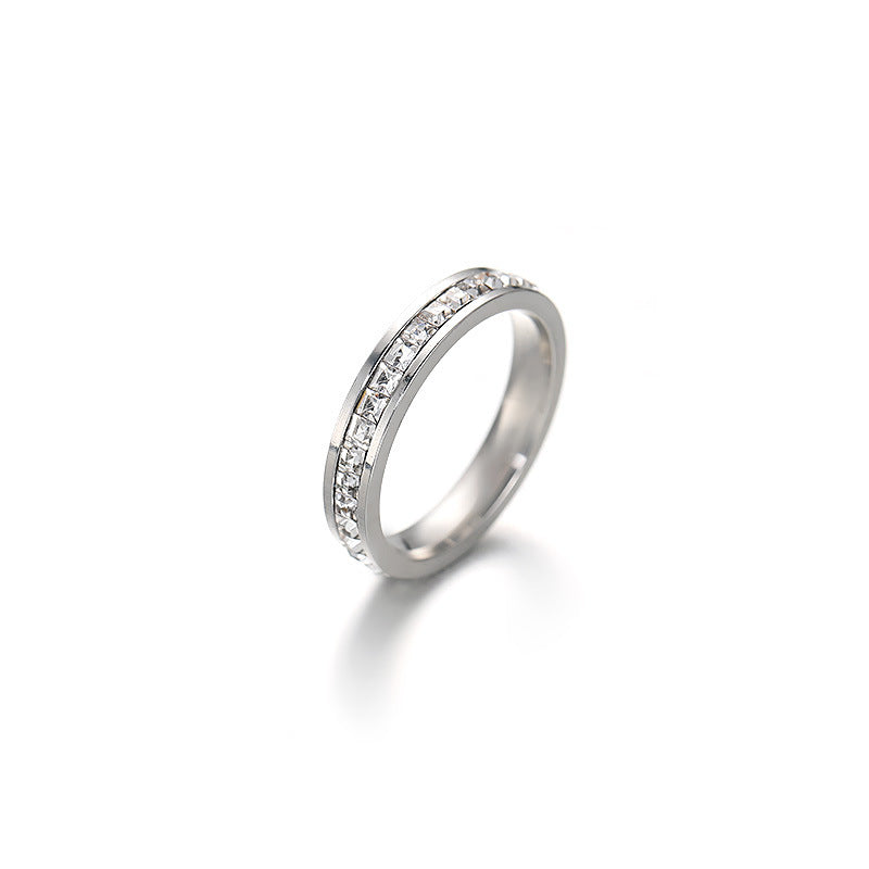 Womens Titanium Steel Ring With Zircon Electroplated Geometric Design Fashion Jewelry Single Row Or Double Row