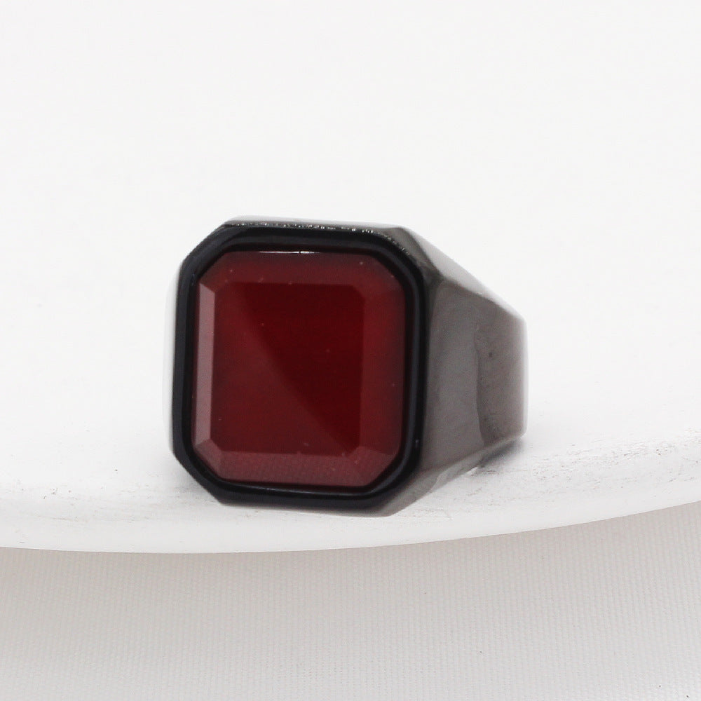 Durable Titanium Steel Ring With Square Tiger Eye Gemstones For Fashion Accessory And Daily Wear Mens Everyday