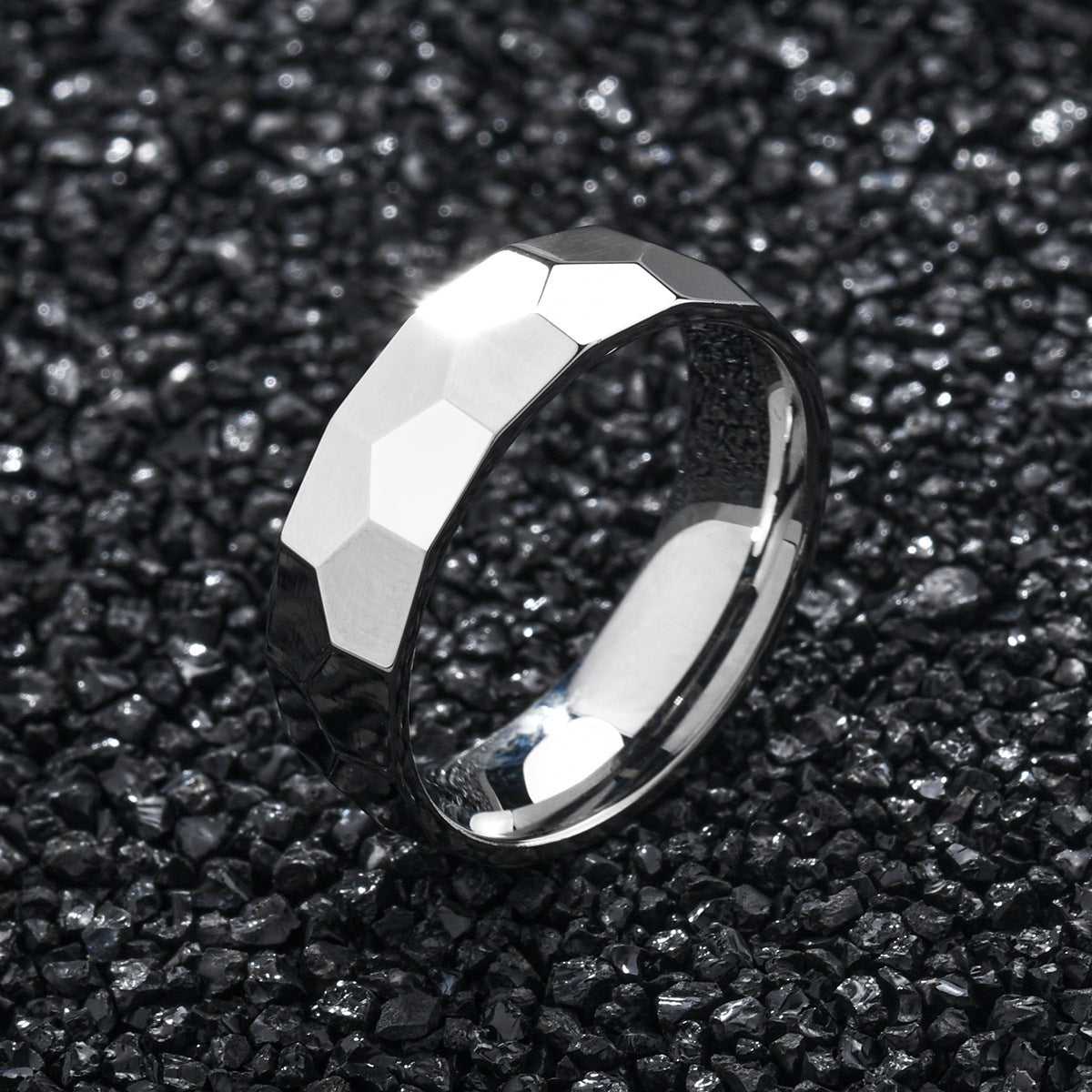 Unisex Titanium Ring Irregular Polished Wave Design Fashion Jewelry Ring For Men And Women Band Gift And Pearl