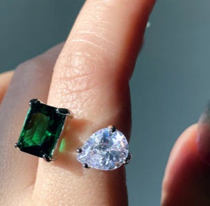 Pink Geometric Copper Ring Gold Plated With Zirconia Inlay For Women Fine Powder Zirconium Micro Setting Rings