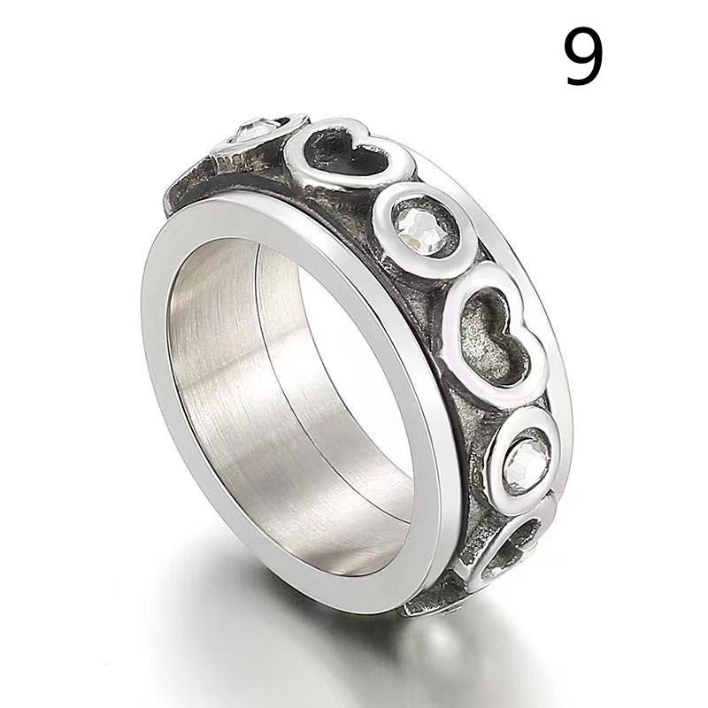 Womens Heart Shaped Ring Diamond Studded Index Finger Ring Titanium Steel Fashion Jewelry Gift For Her Gold and Steel Color Design For Women and Girls