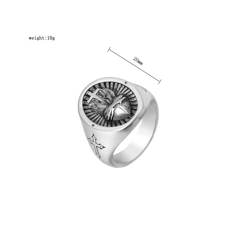 Titanium Steel Cross Heart Ring For Men And Women Retro Design Fashion Jewelry Durable Wedding Band Engagement
