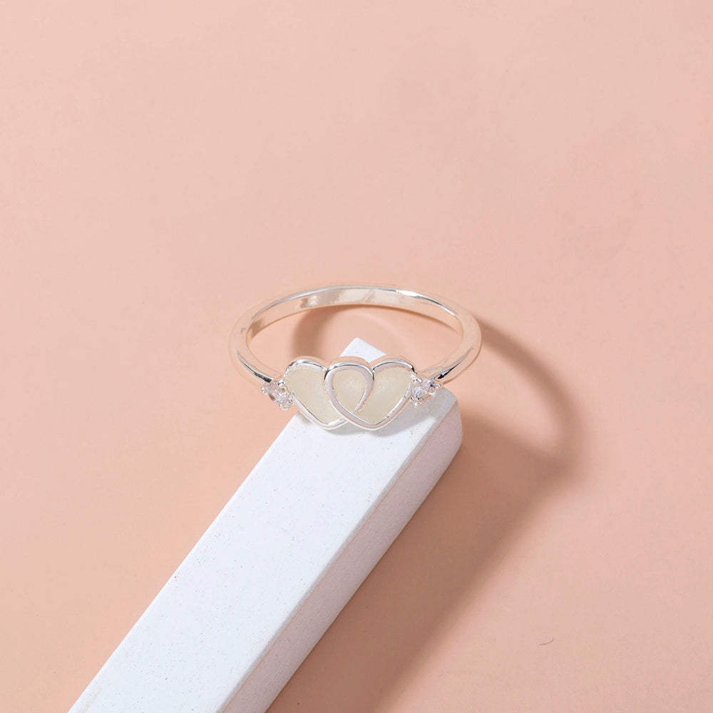 Glow In The Dark Heart Ring For Lovers Adjustable Copper Electroplated 17mm Inner Diameter Romantic Jewelry Gift