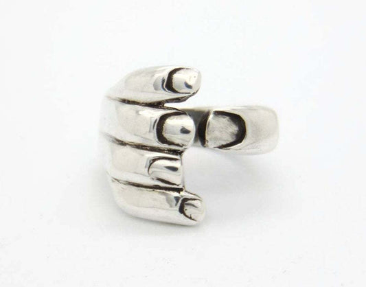 Womens Vintage Alloy Geometric Ring Adjustable Opening Handshake Design Ancient Silver Finish Handcrafted Ring