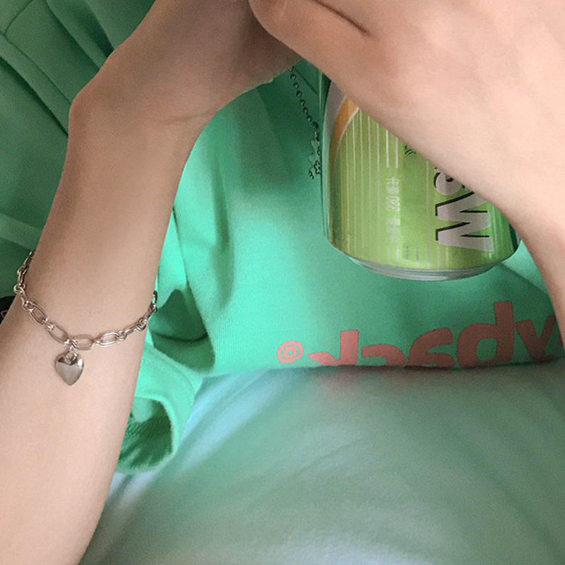 Geometric Alloy Bracelet Electroplated Love Pendant Women Fashion Jewelry Trendy Hip Hop Style Accessory Daily