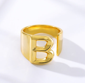 Women's Initial Letter Ring Wide Band Alphabet Copper Electroplated Personalized Statement Jewelry Gift Online