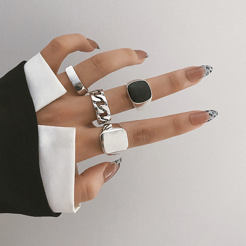 Unisex Metal Rings Set Vintage Alloy Geometry Pattern Bohemian Style Jewelry For Men Women Gift For Daily Wear