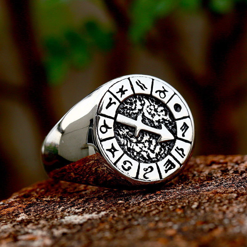 Men Titanium Steel Ring 12 Constellation Zodiac Design Polished Durable Unisex Jewelry For Everyday Wear Handcrafted