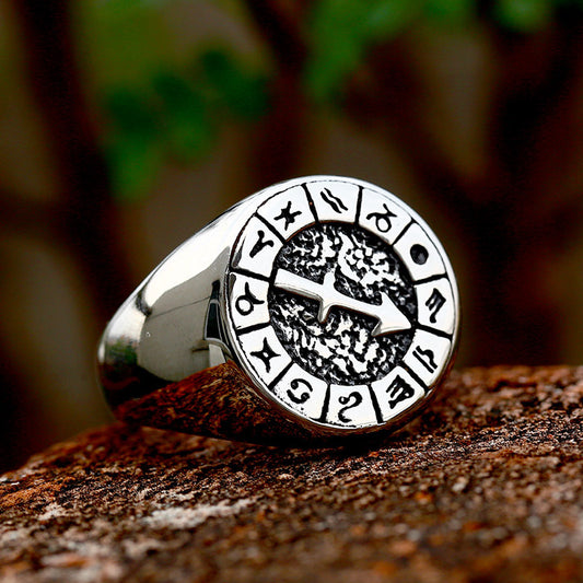Men Titanium Steel Ring 12 Constellation Zodiac Design Polished Durable Unisex Jewelry For Everyday Wear Handcrafted
