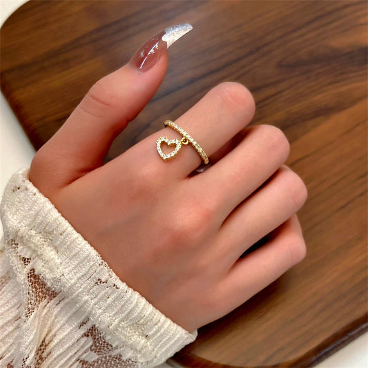 Heart Shaped Copper Ring With Diamond For Women Gift