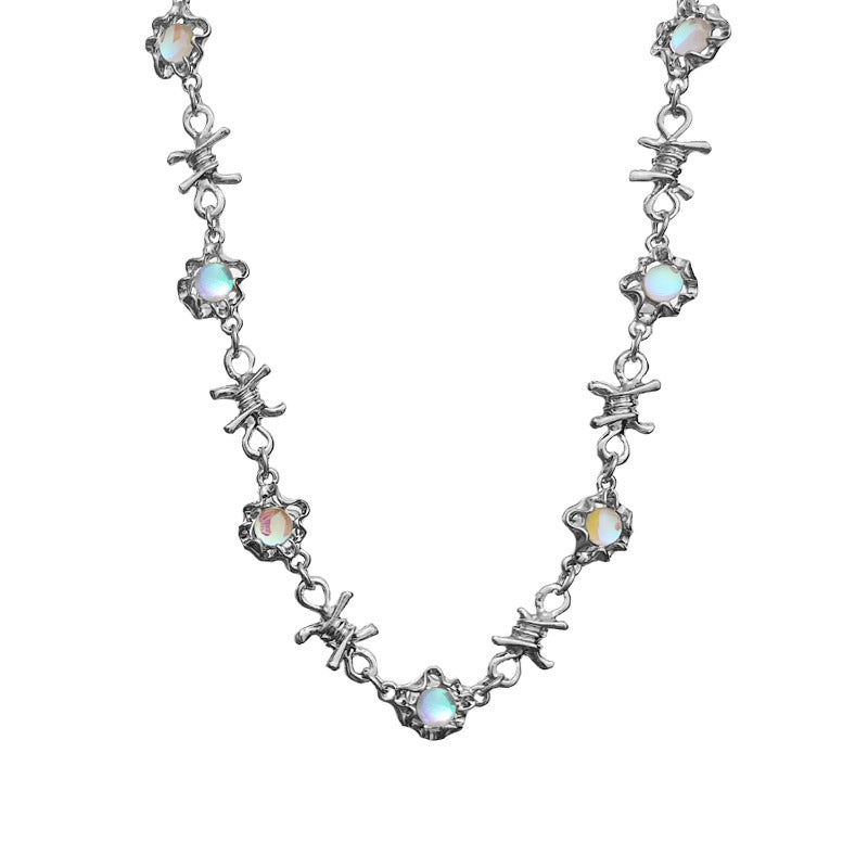 Womens Moonstone Bracelet And Necklace Set Alloy Geometric Design Fashionable Gift For Her Practical Gift Idea