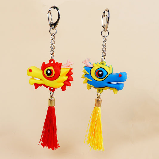 Dragon Keychain Charm Fashionable Backpack Decoration Simple Geometric Design PVC Keyring Car Pendant Red Blue