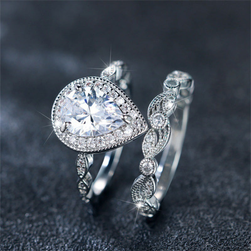 Women Water Drop Copper Ring Set Stackable Jewelry Gift for Her Elegant Light Luxury Everyday Accessory Styles