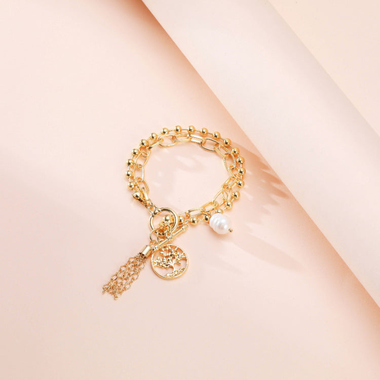 Womens Geometric Pearl Pendant Bracelet Ethnic Inlay Beads