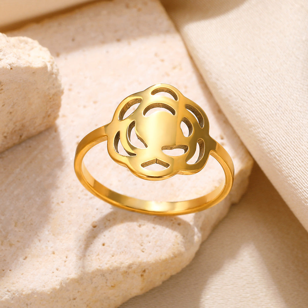 Unisex Adjustable Stainless Steel Ring Heart Shape Geometric Hollow Design Band For Women And Men Everyday Jewelry