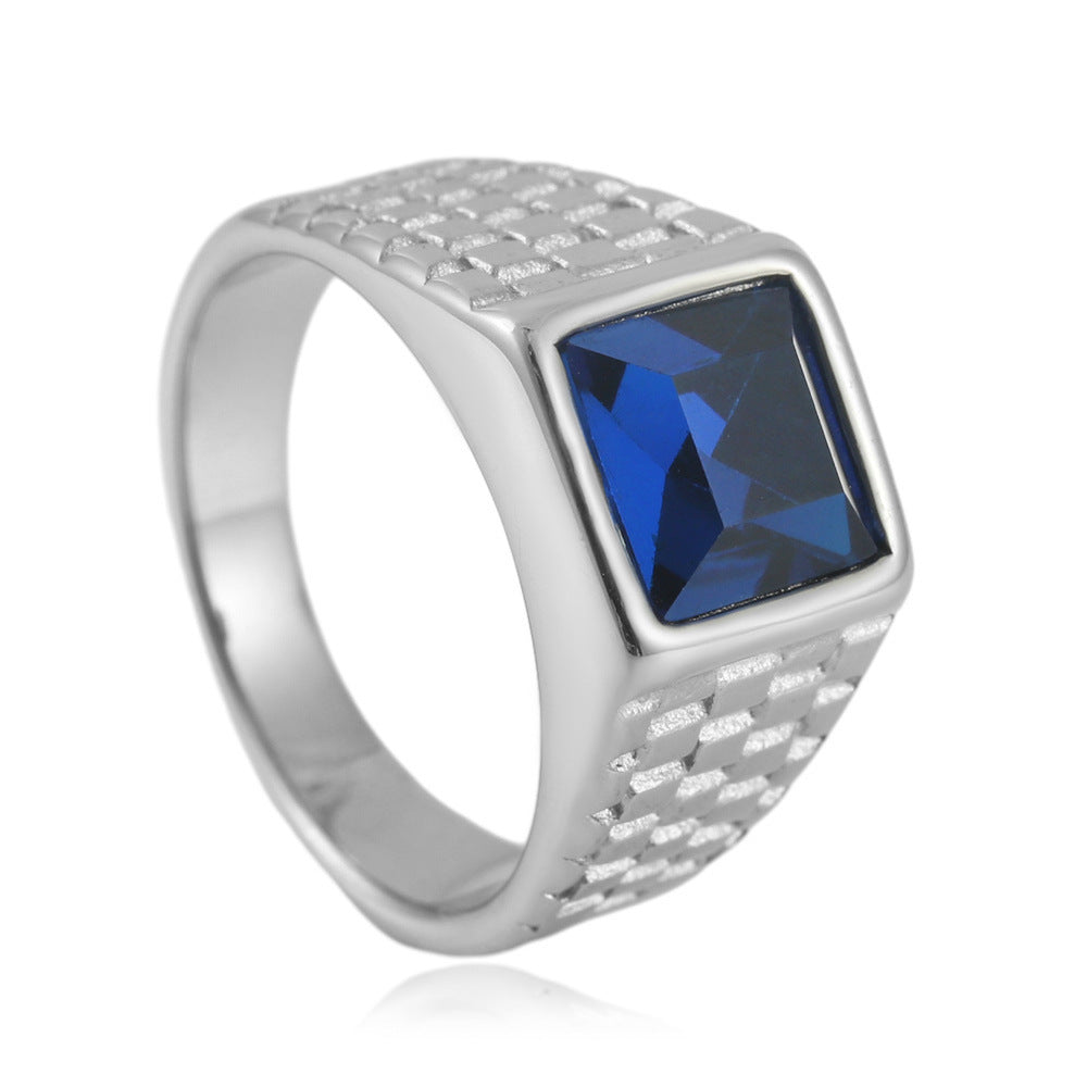 Titanium Steel Ring With Colorful Stone Square Design For Women Size 7 8 9 1 Polished Finish For Everyday Wear