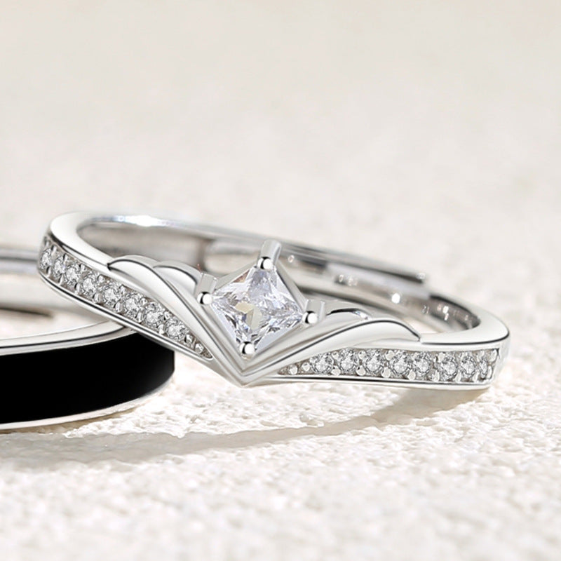 Adjustable Couple Rings Set Knight And Princess Crown Design 925 Sterling Silver Open Ring For Him And Her Jewelry Gift