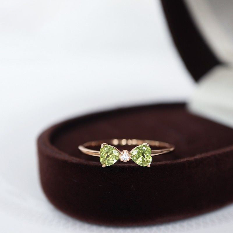 Womens Adjustable Copper Ring Cute Geometric Ring With Bow Decoration Fashion Jewelry Gift For Her Daily Style