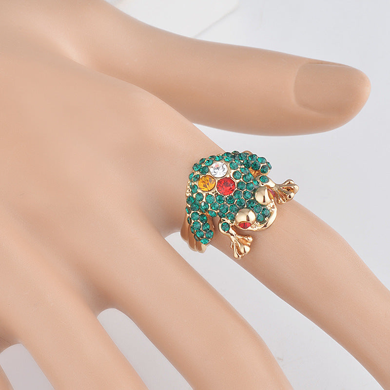 Womens Cute Frog Ring Rhinestones Inlaid Alloy Rose Gold Jewelry Polished Durable Animal Personality Accessory