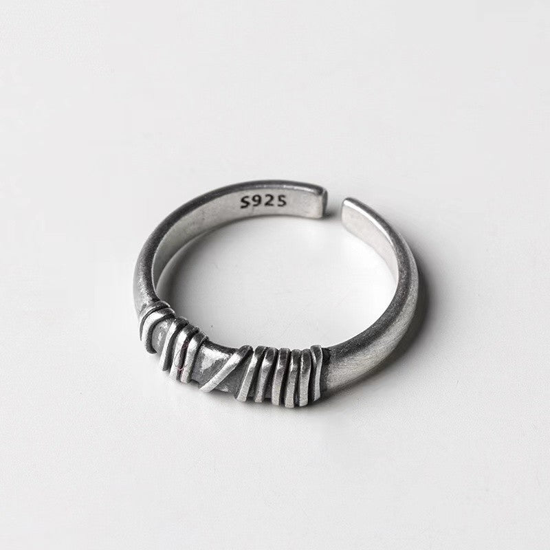 Unisex Adjustable Ring Retro Geometric Winding Design 925 Sterling Silver Copper Base Metal Vintage Style Chic