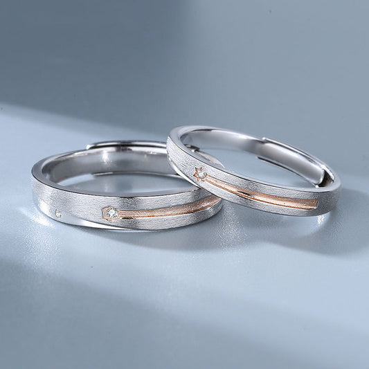 Couple Rings Adjustable Copper Bands Alongside Zircon Inlay Matching Promise Rings Him And Her Fashion Jewelry