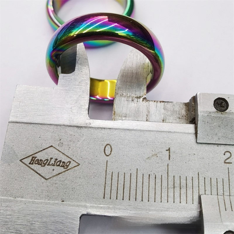 Unisex Hematite Ring Electroplated Band Rainbow Finish And Durable Design Black Gall Ring For Everyday Wear 6mm Wide