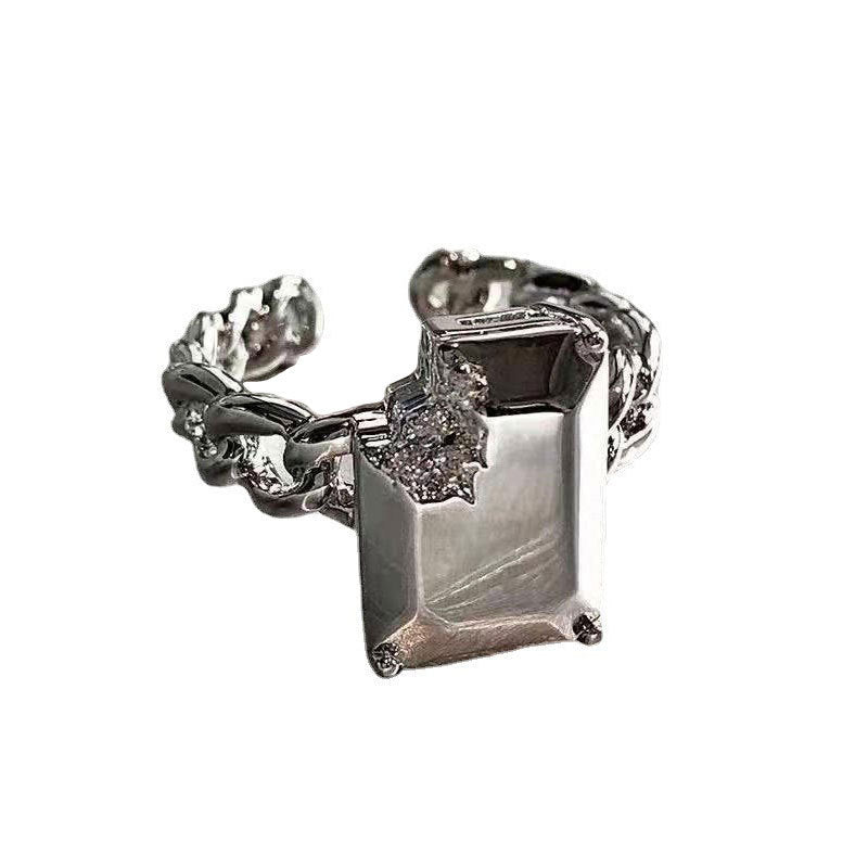 Womens Adjustable Silver Plated Copper Korean Geometric Ring Trendy Fashion Hip Hop Personality Ring Cold Wind