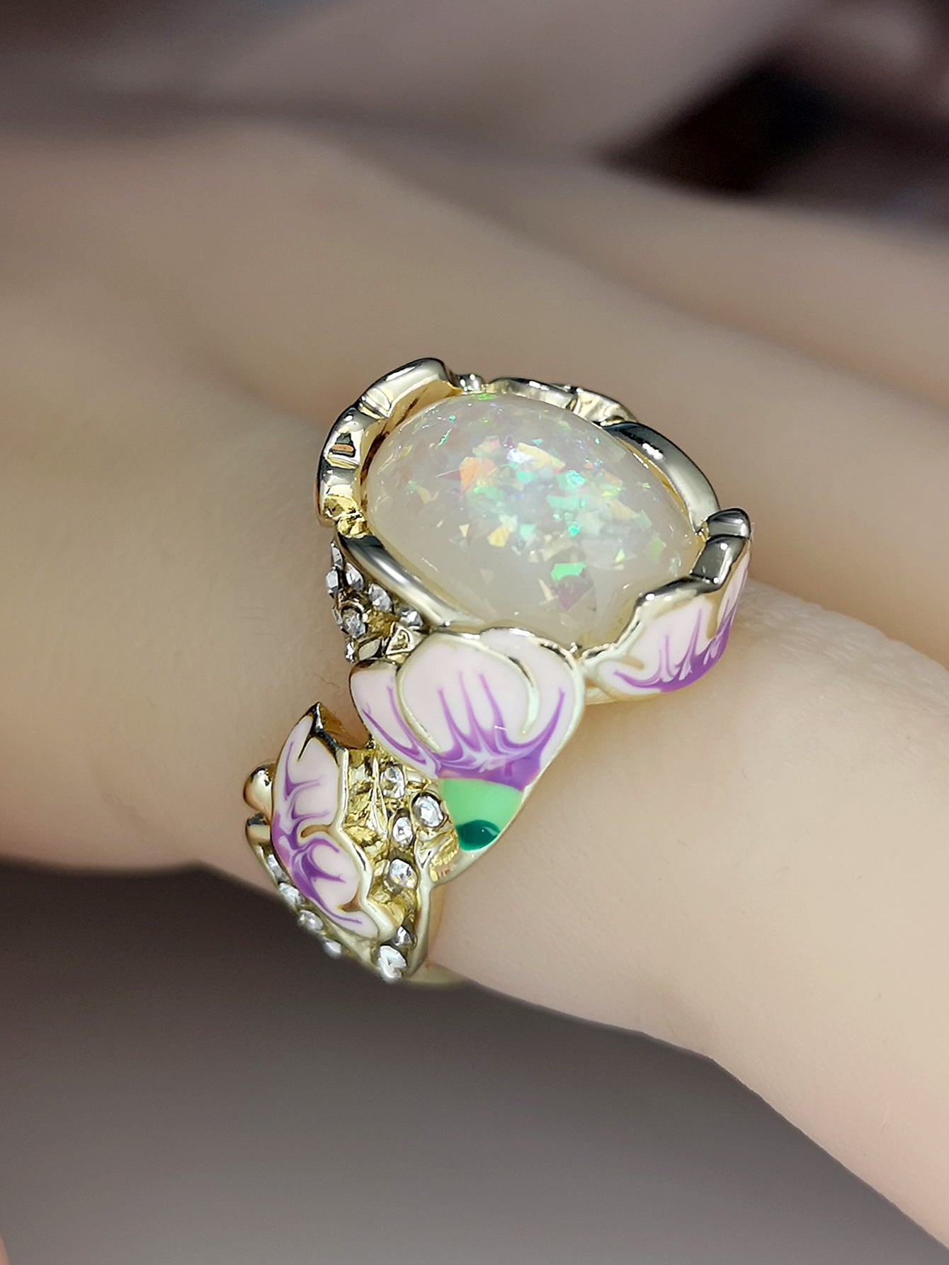 Geometric Ring With Rhinestone Accent Alloy Resin Electroplated Finish For Women Jewelry Fashion Everyday Wear