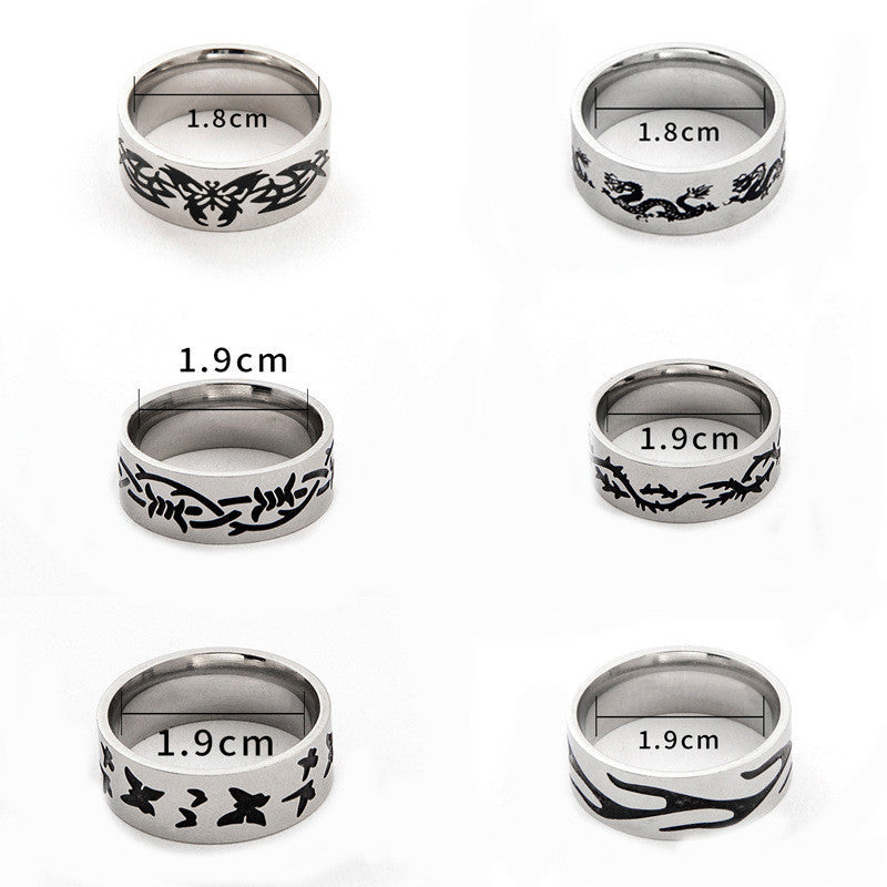 Stainless Steel Ring Punk Rock Style Flame Butterfly Accent Metal Jewelry for Everyday Wear Suitable for Men Women