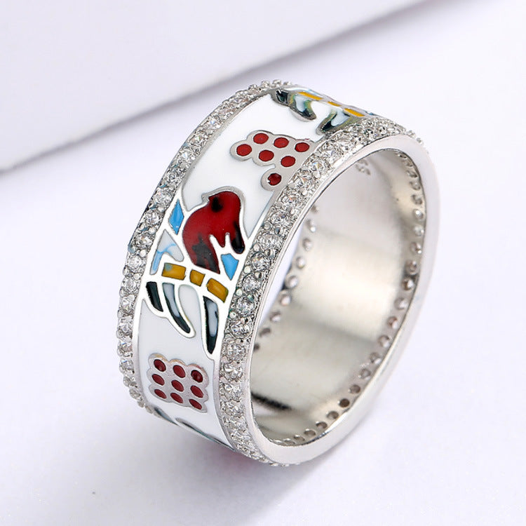Flamingo Enamel Ring Epoxy Brass Gold Plated Jewelry