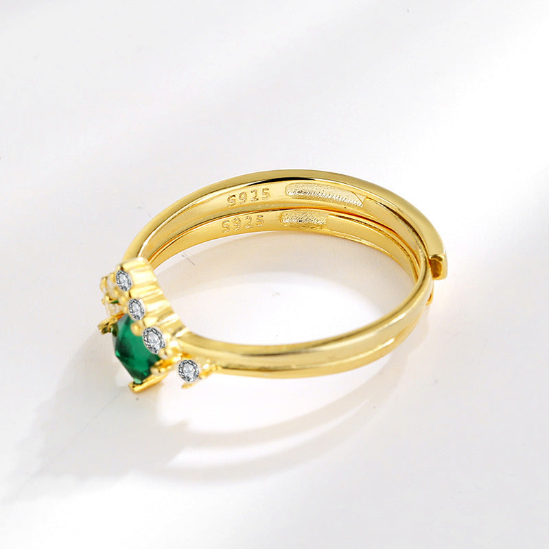 Sterling Silver Ring With Emerald Diamonds Korean Style Geometry Diamond Festive Packaging Individually Packed