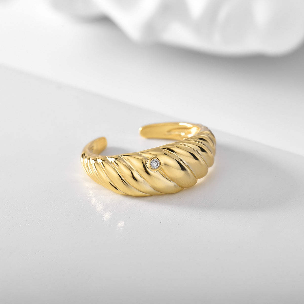 Croissant Ring Adjustable Gold Copper Zircon Embellished Geometrical Fashion Jewelry For Daily Wear Party Gift