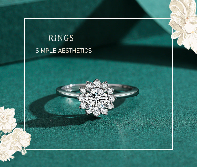 Womens Sterling Silver Ring With Lace Diamond Design 925 Silver Gold Plated Inlaid Gemstone Ring 0.91 Size US5