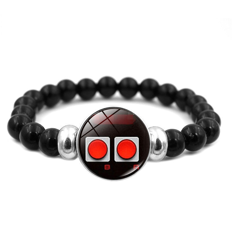 Unisex Faux Leather Bracelet With Game Controller Graphic Button Pattern And Beadwork Design With 18mm Pendant
