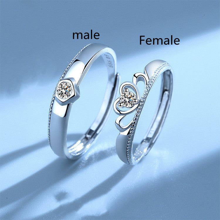 Sterling Silver Crown Couple Ring Adjustable Opening For Men And Women Fashion Jewelry Nation Style Gem Inlays
