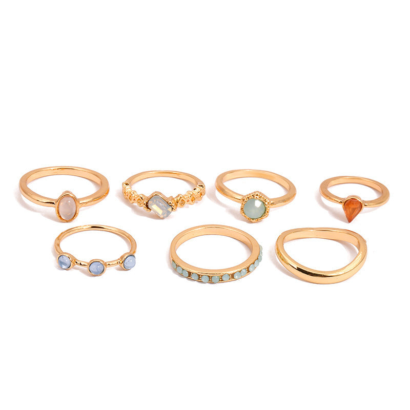 Geometric Striped Resin Ring Set For Women Round Water Drop Egg Shaped Durable Fashionable Statement Rings Now