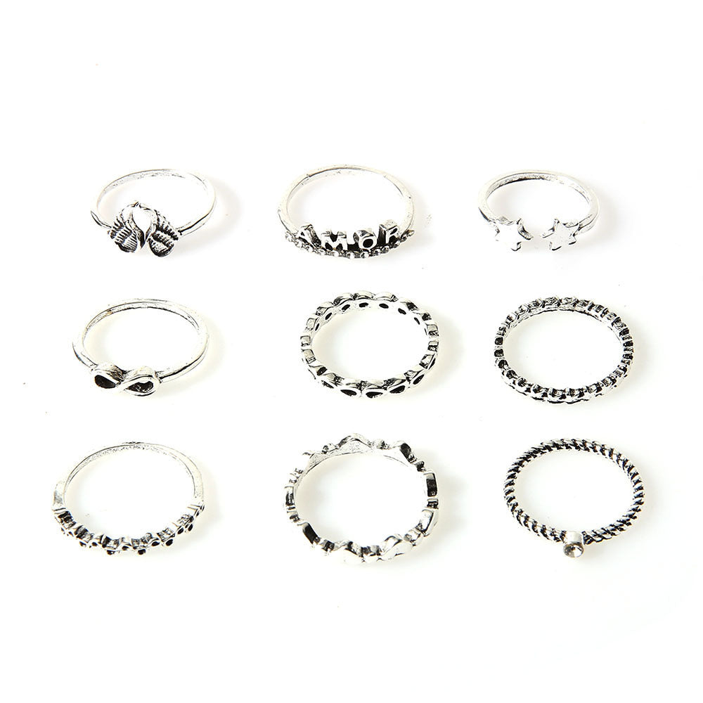 Womens Alloy Rings Set Five Pointed Star Rings Heart Cupid Design Rings Geometric Electroplated Fashion Jewelry