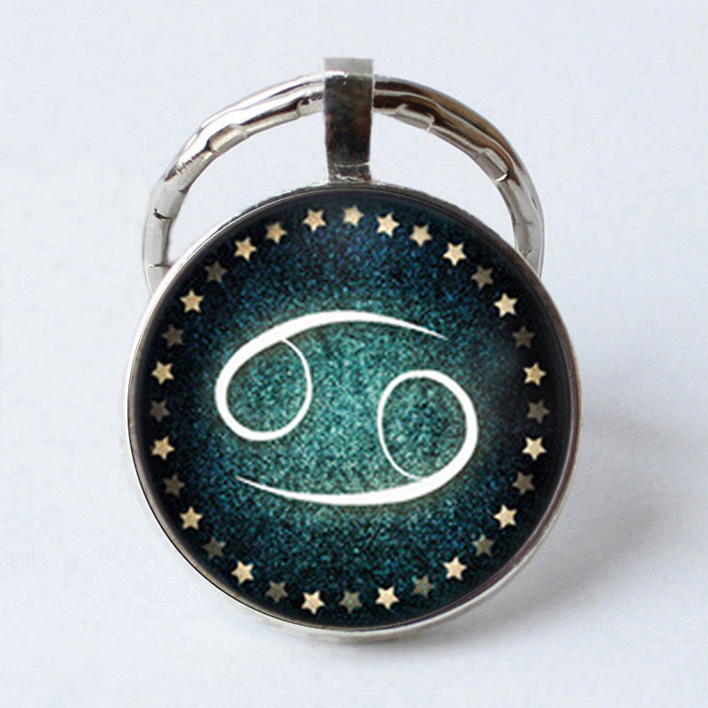 Electroplated Alloy Zodiac Keychain With Time Gem Design Key Ring Buckle Featuring Themed Twelve Signs Gift Ready