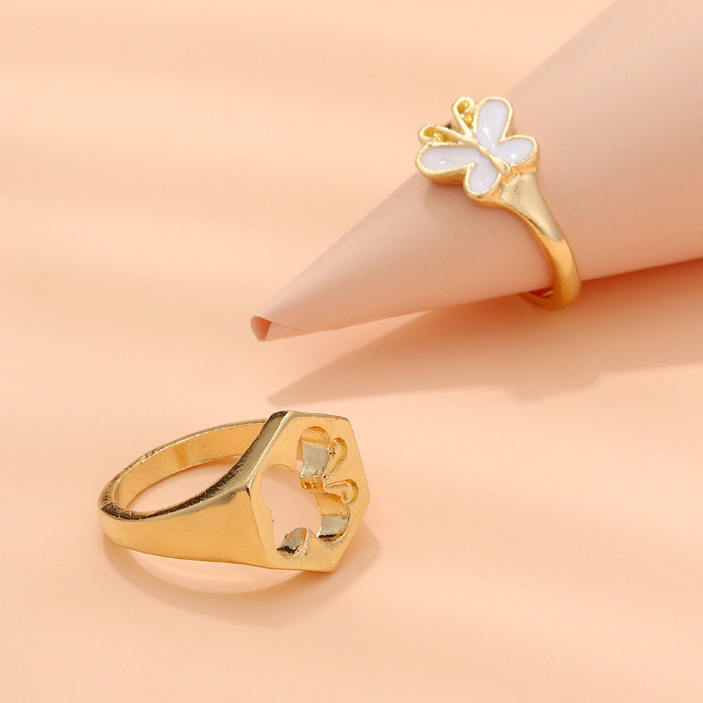 Womens Fashion Butterfly Ring Hollow Geometric Alloy Jewelry Electroplated with Beautiful Appearance and Shine