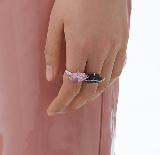 Peach Blossom Ring With Simple Niche Design For Fashion Women Silver Tone Jewelry Geometric Ring Everyday Wear