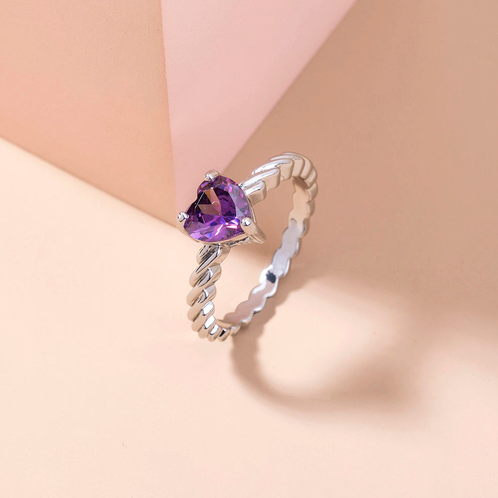 Adjustable Copper Ring With Violet Zircon Stone Bronze Finish European Gift Boxed Jewelry For Women Stylish Ring