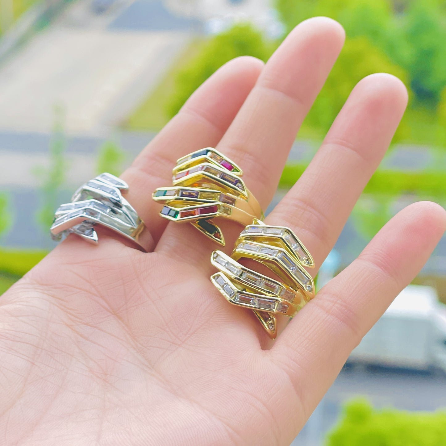 Personalized Square Zircon Ring For Women Adjustable Copper Microinlaid Jewelry Silver White Stone Fine Quality