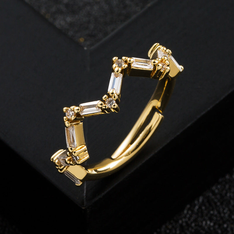 Unisex Adjustable Copper Plated Micropaved Zircon Rainbow Geometric Fashion Jewelry Ring Opening Is Adjustable Gift