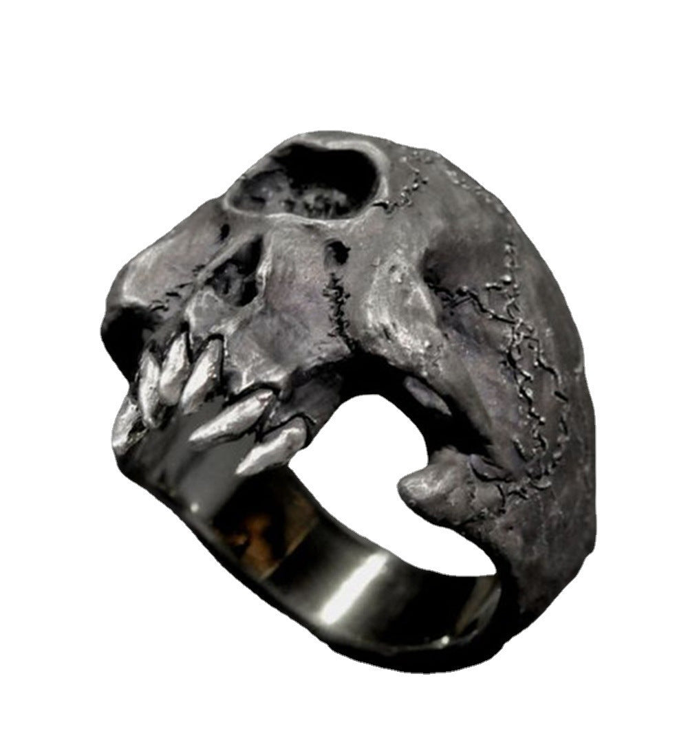 Mens Skull Ring With Tooth Geometric Alloy Statement Jewelry For Festivals Individually Packed European American