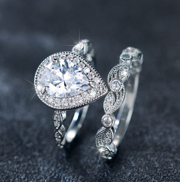 Womens Fashion Inlaid Zircon Heart Shaped Ring Silver European American Style Holiday Packaging Individually Packed