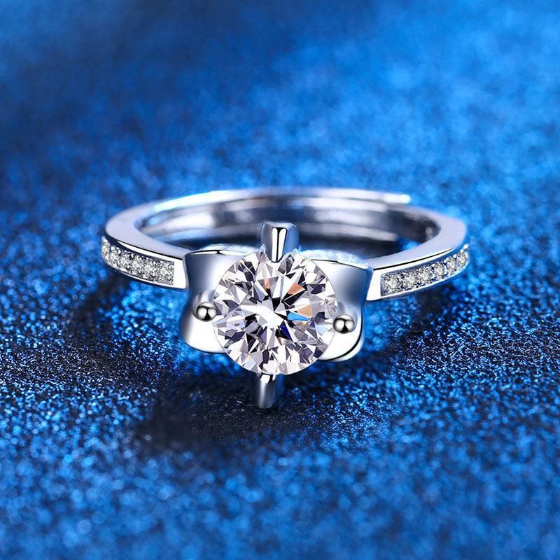 Womens Geometry Moissanite Ring Copper Electroplated Four Claw Fashion Jewelry Individually Packed Gift Moissanite Accent