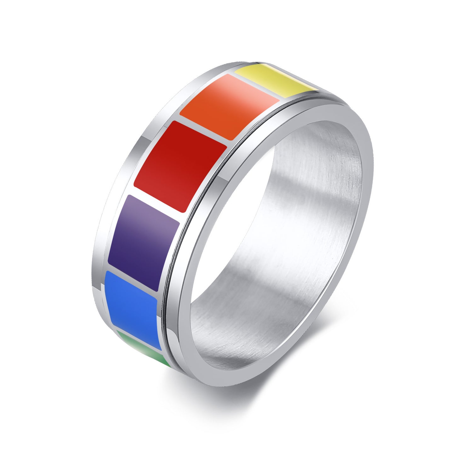 Mens Rainbow Drop Rotatable Ring Titanium Steel Black Finish Modern Accessory Statement Piece For Everyday Now
