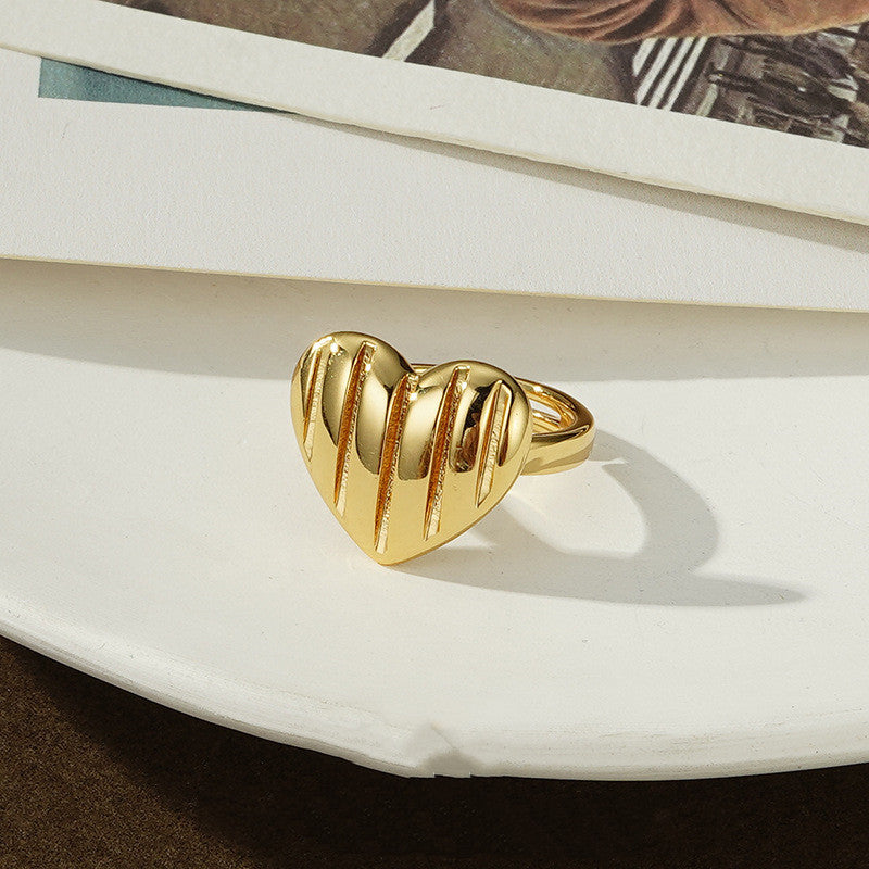 Women's Gold Heart Ring Electroplated Metal With Inlaid Gems And Semi Precious Stones With Gentle Shine Finish